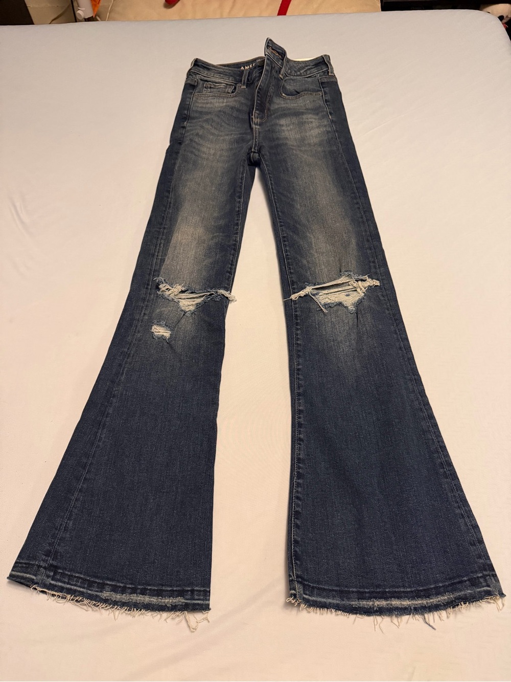 American Eagle Outfitters Dark Blue Distressed Flare Jeans
